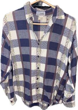Vintage 90s Maggie & Max Plaid Embroidered Cotton Button Up Shirt Large